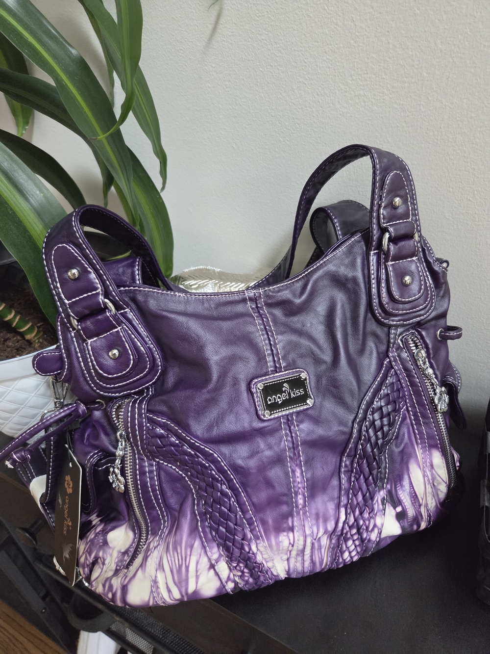 Angel Kiss Large Purple Purse Shoulder Bag Hobo Tote Purse Mutipocket - Picture 2 of 8